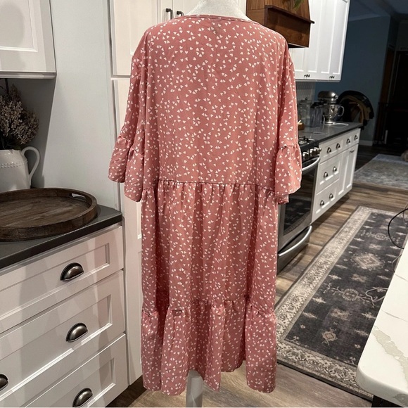 SHEIN Curve 4XL Pink Hearts V-Neck Tiered Ruffle Babydoll Swing Dress - Picture 4 of 10